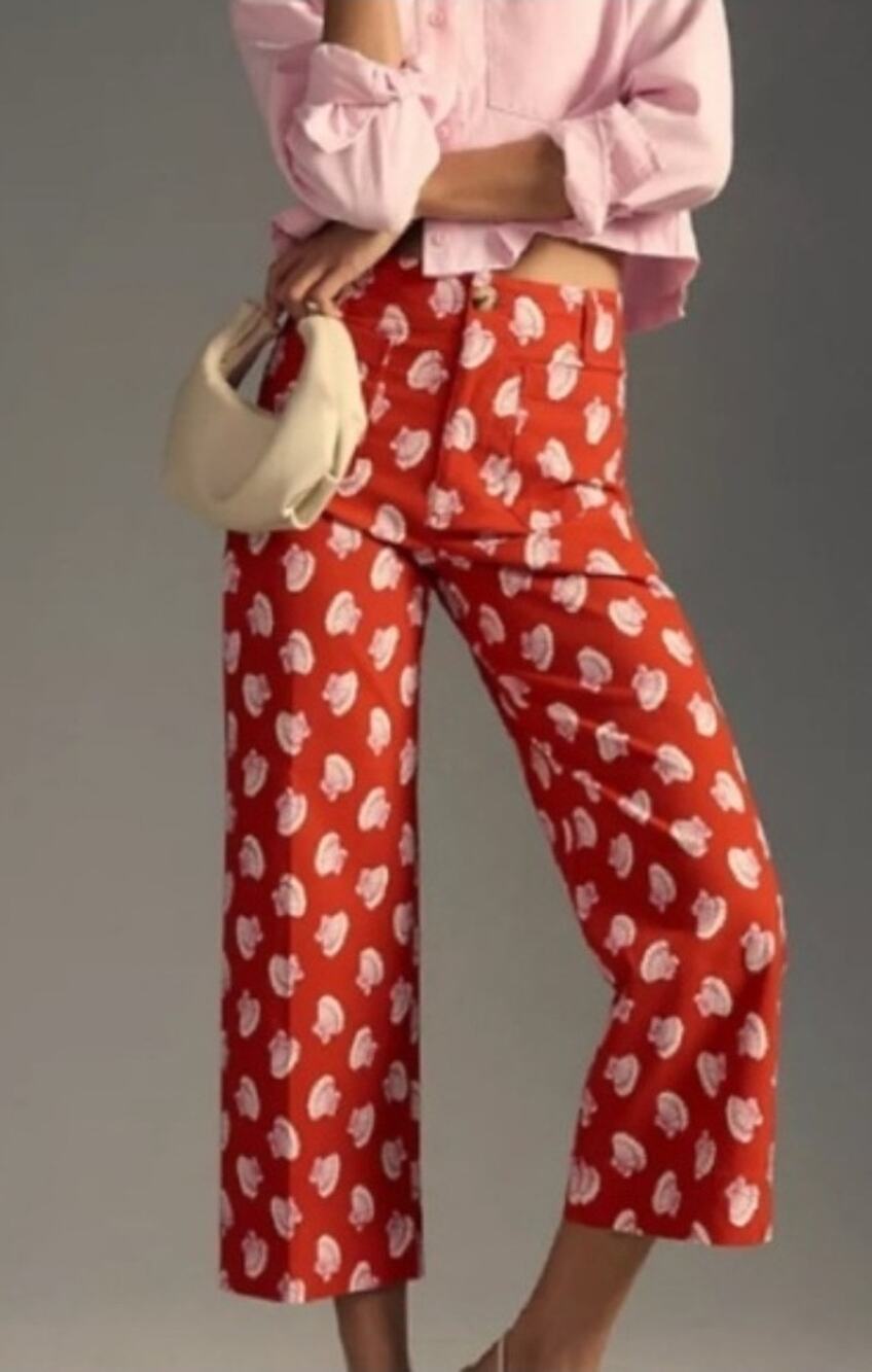 Maeve Anthropologie Colette Cropped Wide Leg Pants Red Seashell Size 24W Plus